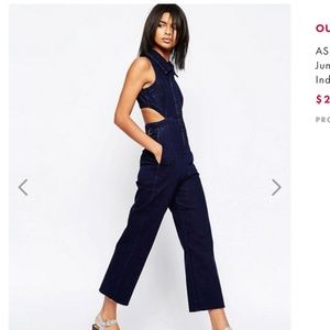 ASOS Denim Wide Leg Collared Cut Out Jumpsuit